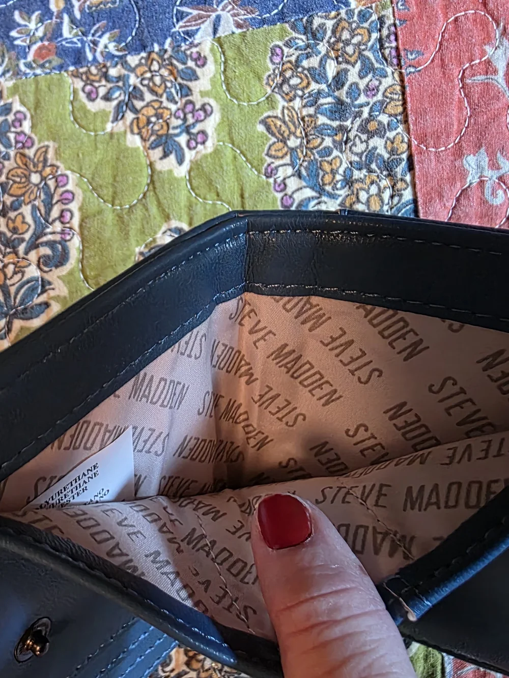 Steve Madden Quilted Leather Zip Wallet - Blue
